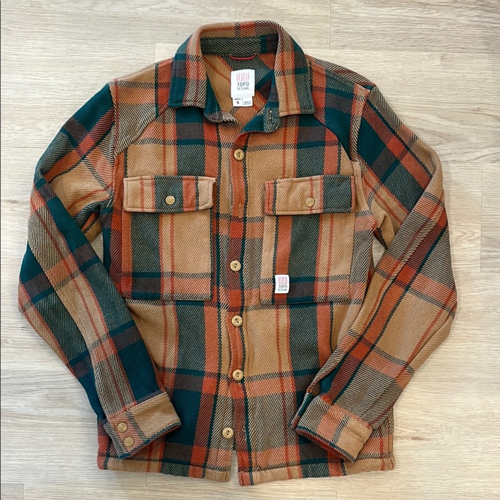 Topo Designs Plaid Mountain Shirt Jacket - Green, Orange, Tan